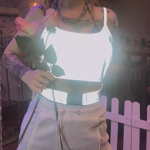 Tops - Silver reflective buckle crop top